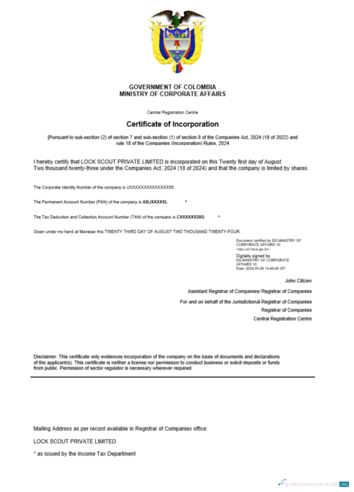 Download Colombia certificate of registration Word and PDF template Photoshop template